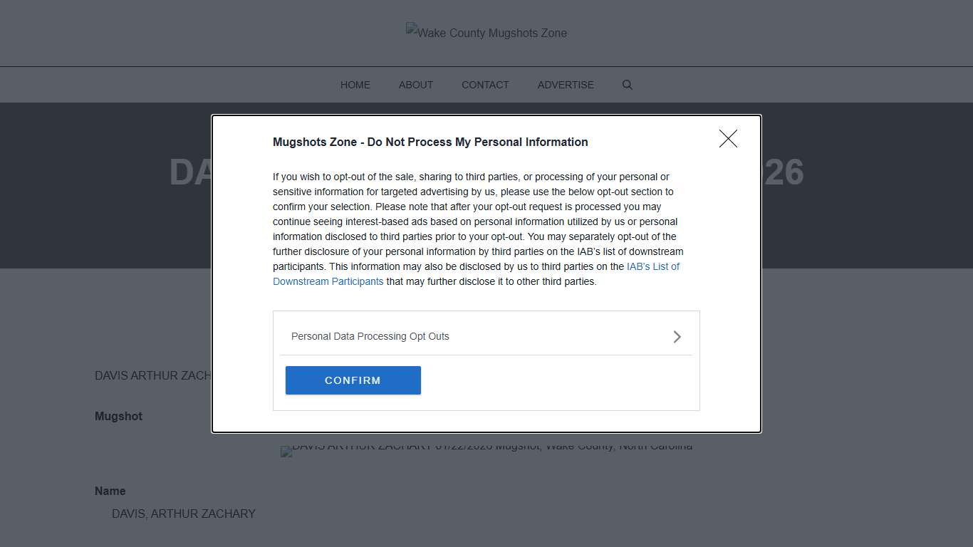 DAVIS ARTHUR ZACHARY 01/22/2026 - Wake County Mugshots Zone