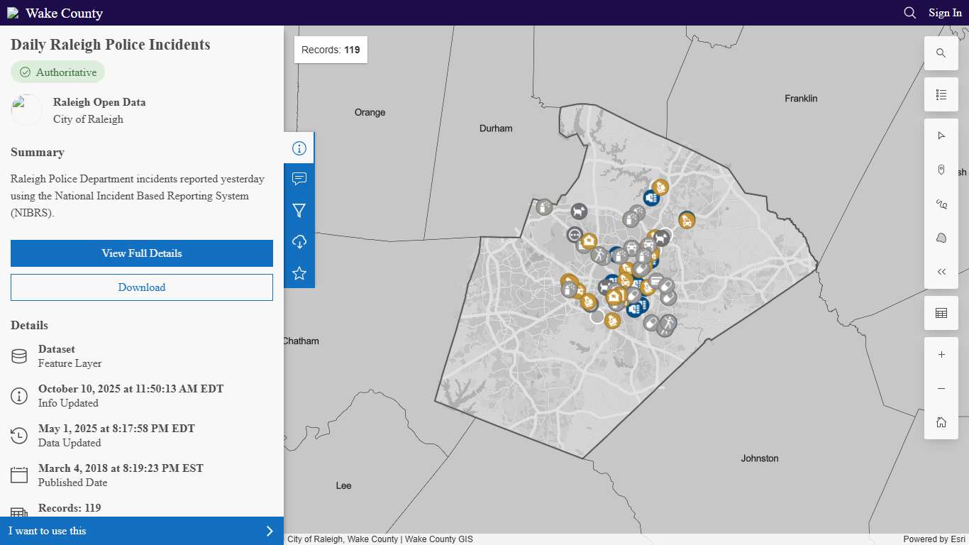 Daily Raleigh Police Incidents Wake County Open Data